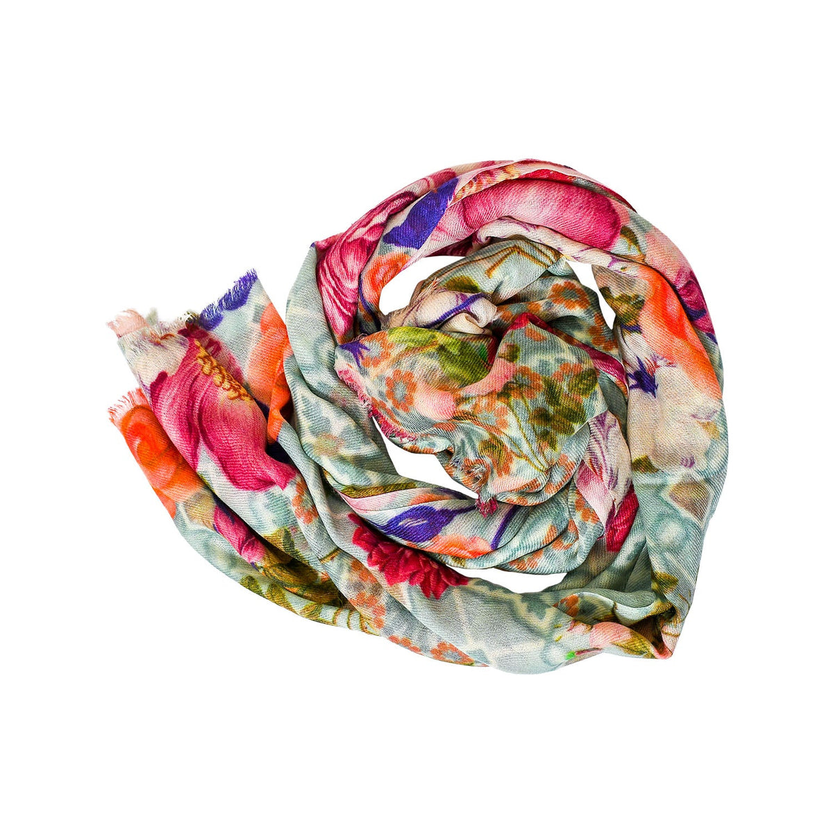 Premium Quality Floral Printed Scarf Silk and Wool Mix Lightweight MSW102
