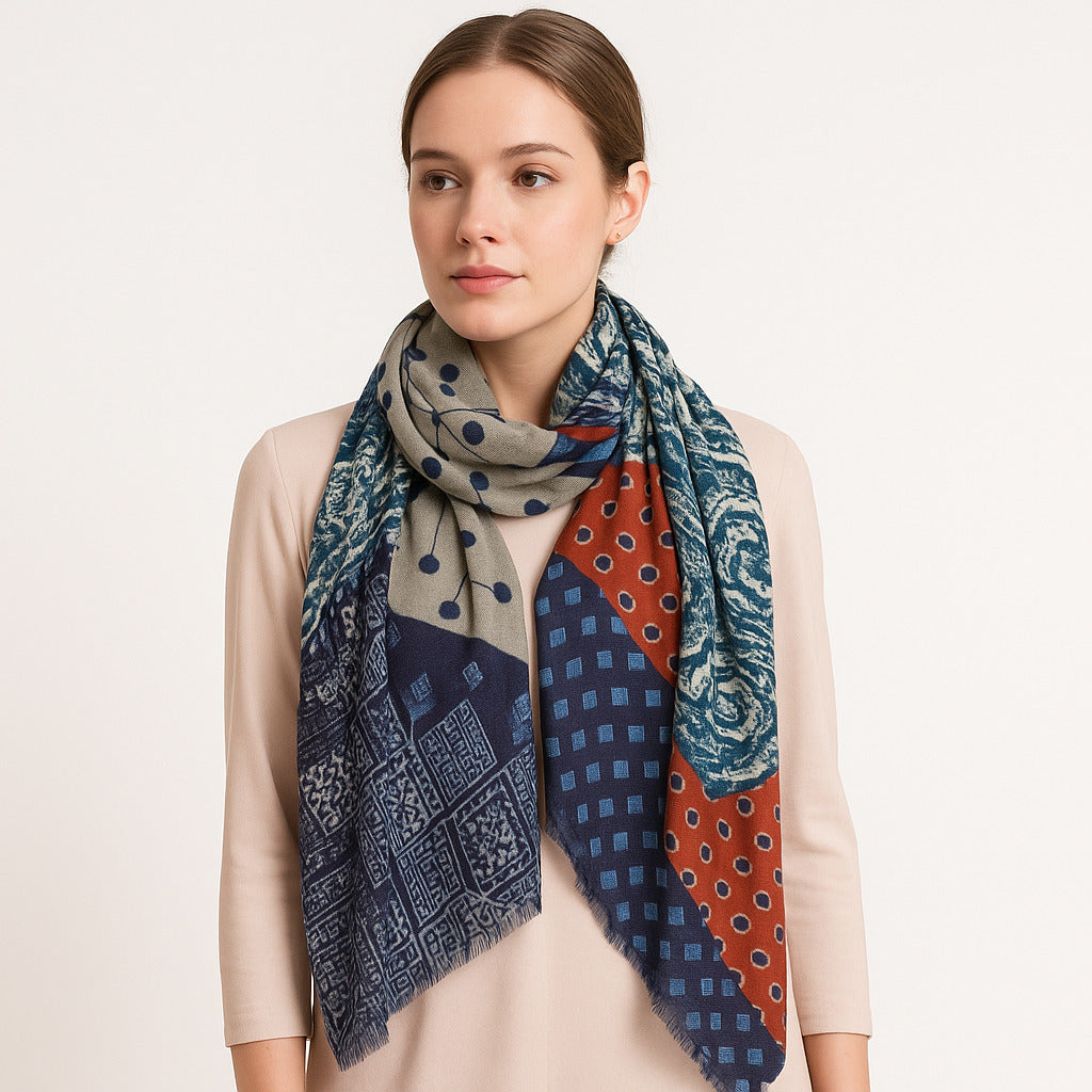 Premium and Soft Quality Printed Scarf Silk and Cashmere Wool MSW103