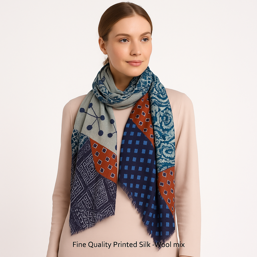 Premium and Soft Quality Printed Scarf Silk and Cashmere Wool MSW103