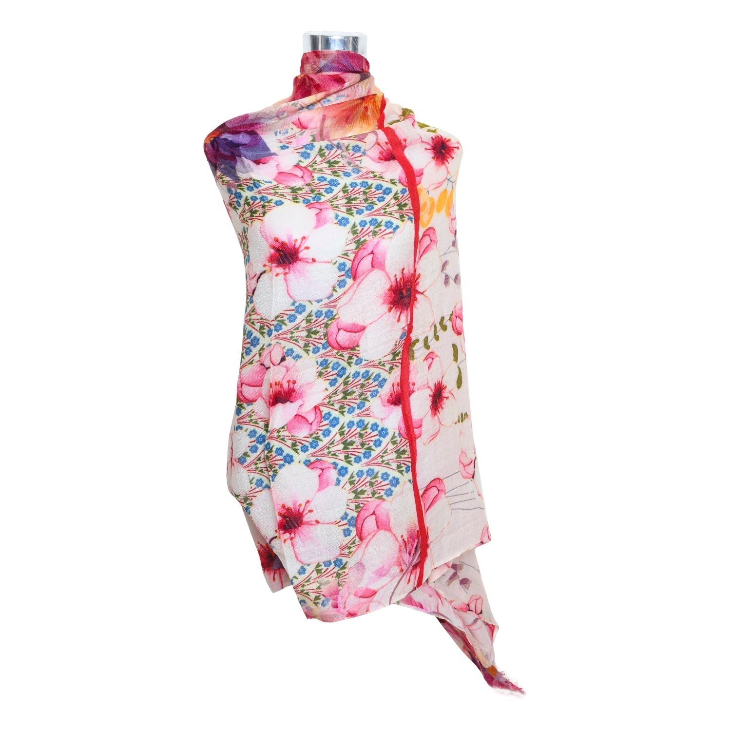 Premium Quality Floral Printed Scarf Silk and Wool Mix Lightweight MSW104