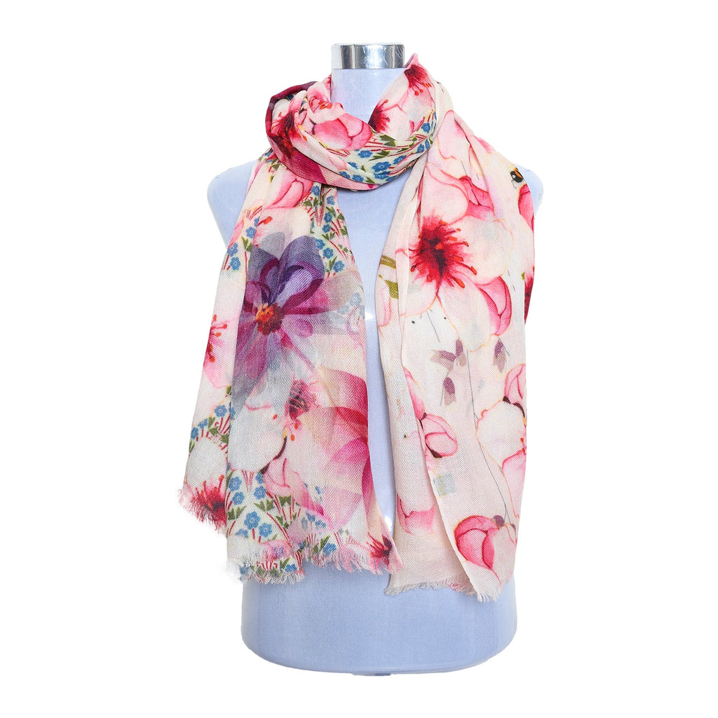 Premium Quality Floral Printed Scarf Silk and Wool Mix Lightweight MSW104