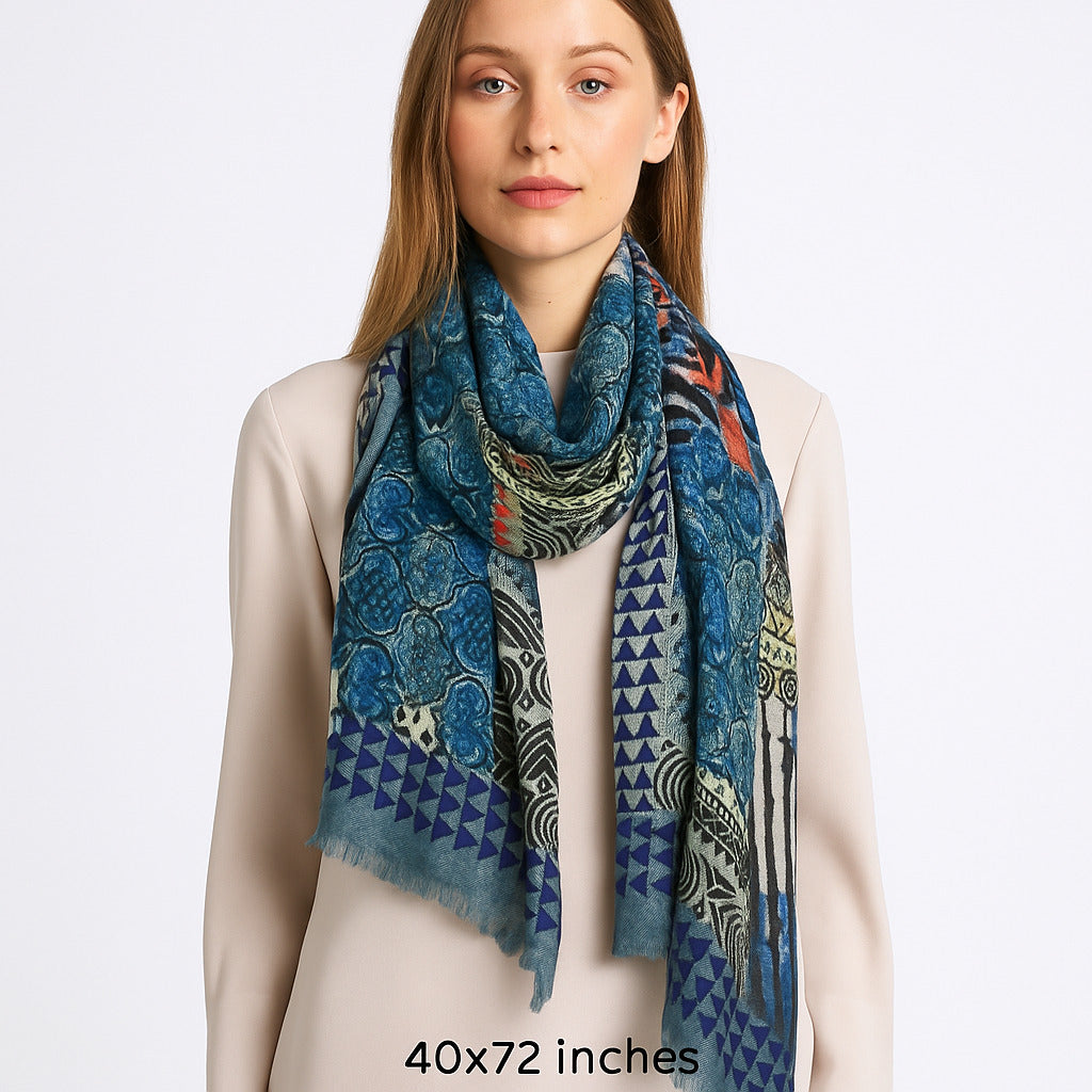 Premium and Soft Quality Printed Scarf Silk and Wool Lightweight MSW105