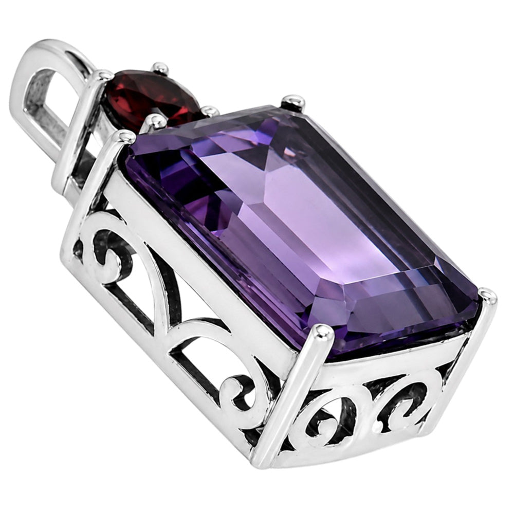 Amethyst and Hessonite Garnet 925 Sterling Silver Pendant Necklace Jewelry SP01001