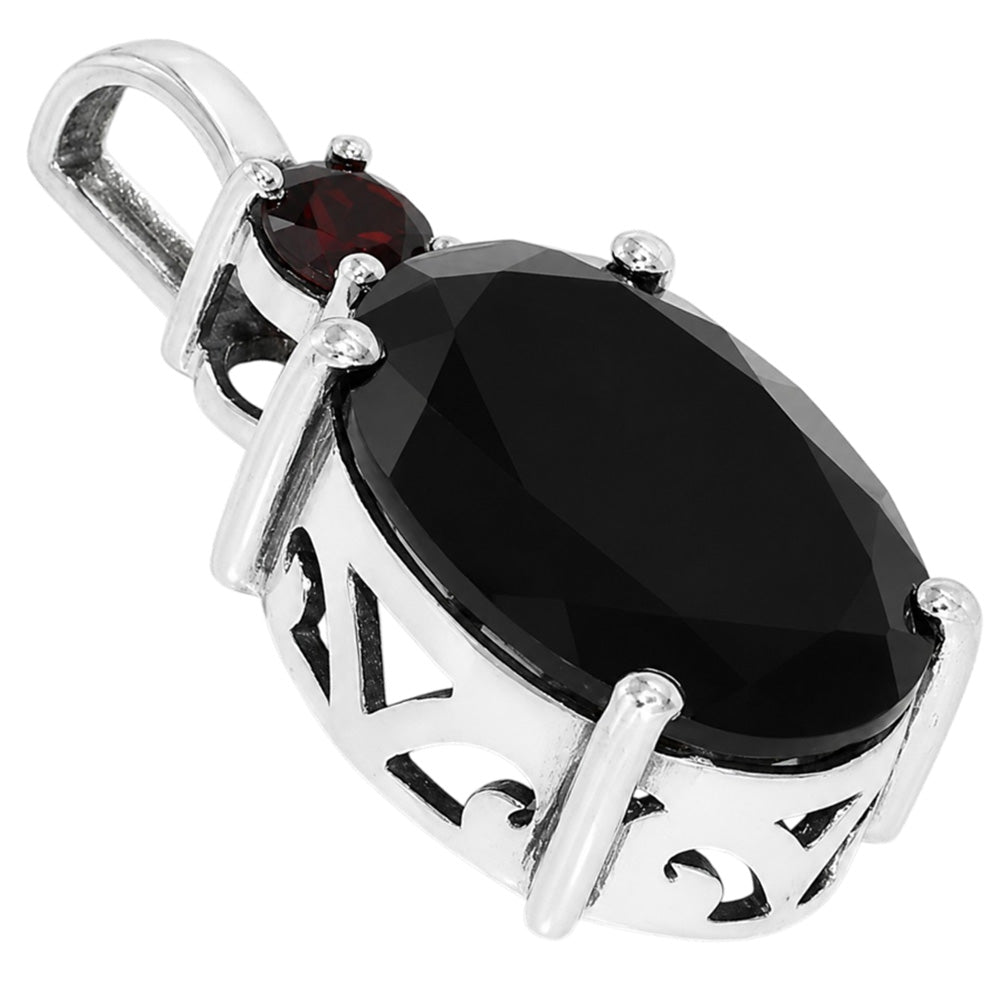 Black onyx and Hessonite Garnet 925 Sterling Silver Pendant Necklace Jewelry SP01002