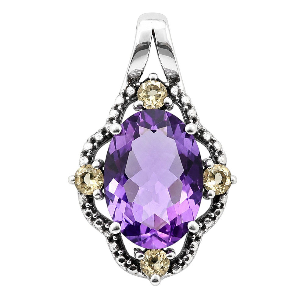 Amethyst and Citrine 925 Sterling Silver Pendant Necklace Jewelry SP01007