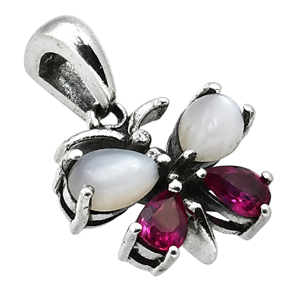 Butterfly - Srilankan Moonstone and Ruby 925 Sterling Silver Pendant Necklace Jewelry SP01009