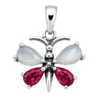 Butterfly - Srilankan Moonstone and Ruby 925 Sterling Silver Pendant Necklace Jewelry SP01009