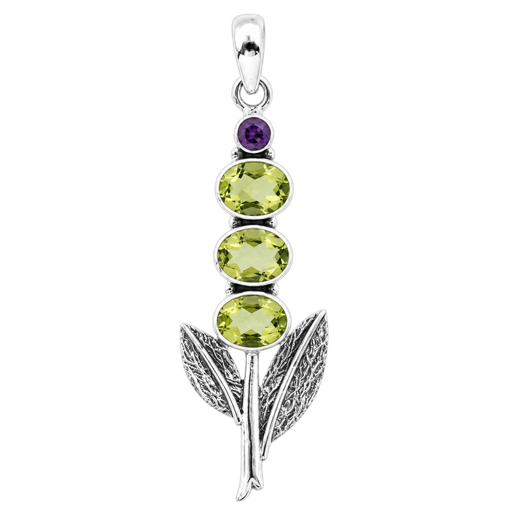 Lemon Quartz and Amethyst 925 Sterling Silver Pendant Necklace Jewelry SP01014