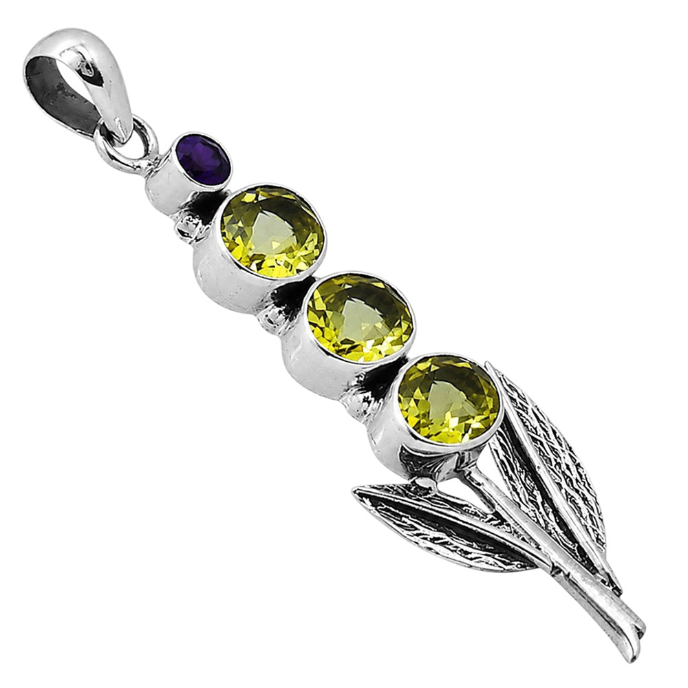Lemon Quartz and Amethyst 925 Sterling Silver Pendant Necklace Jewelry SP01014