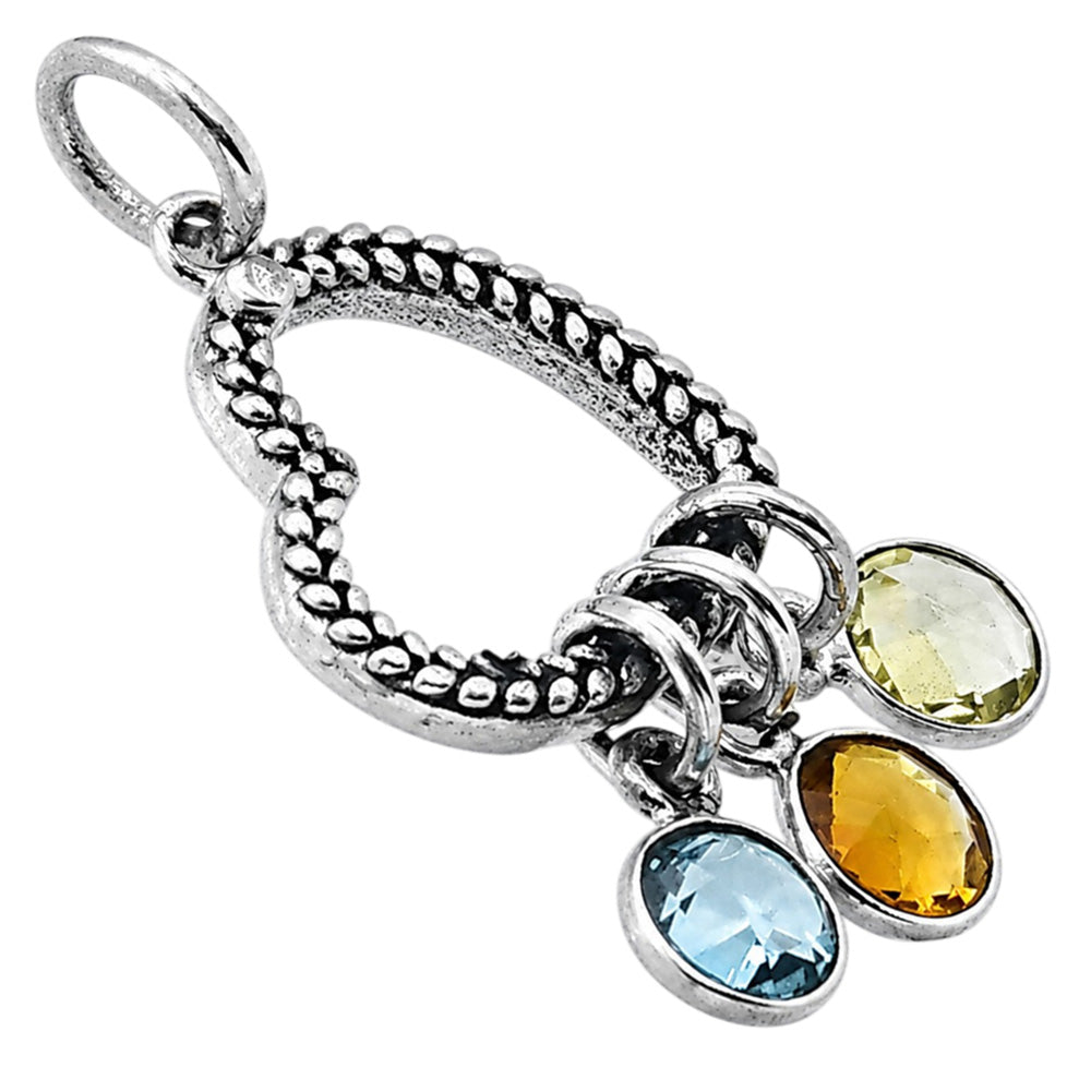 Heart - Sky Blue Topaz, Citrine & Lemon Quartz 925 Sterling Silver Pendant Necklace Jewelry SP01015