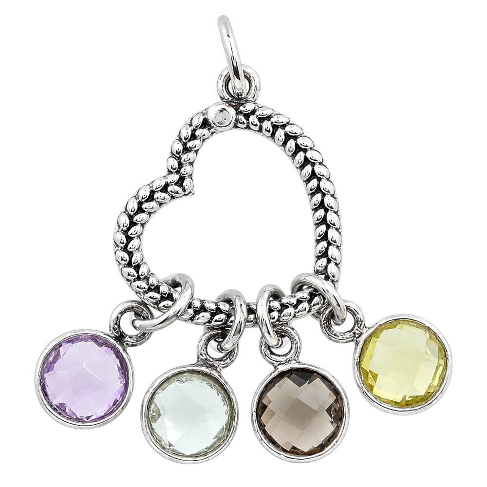 Heart - Amethyst, Green Amethyst, Smoky Quartz & Lemon Quartz 925 Sterling Silver Pendant Necklace Jewelry SP01016