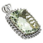 Prasiolite (Green Amethyst) and White Zircon 925 Sterling Silver Pendant Necklace Jewelry SP01017