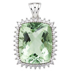 Prasiolite (Green Amethyst) and White Zircon 925 Sterling Silver Pendant Necklace Jewelry SP01017