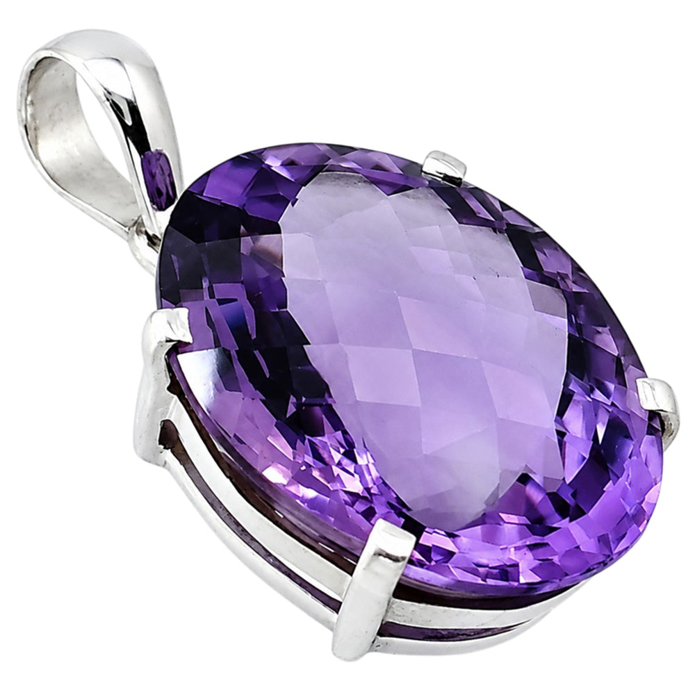 Amethyst Checker 925 Sterling Silver Pendant Necklace Jewelry SP01018
