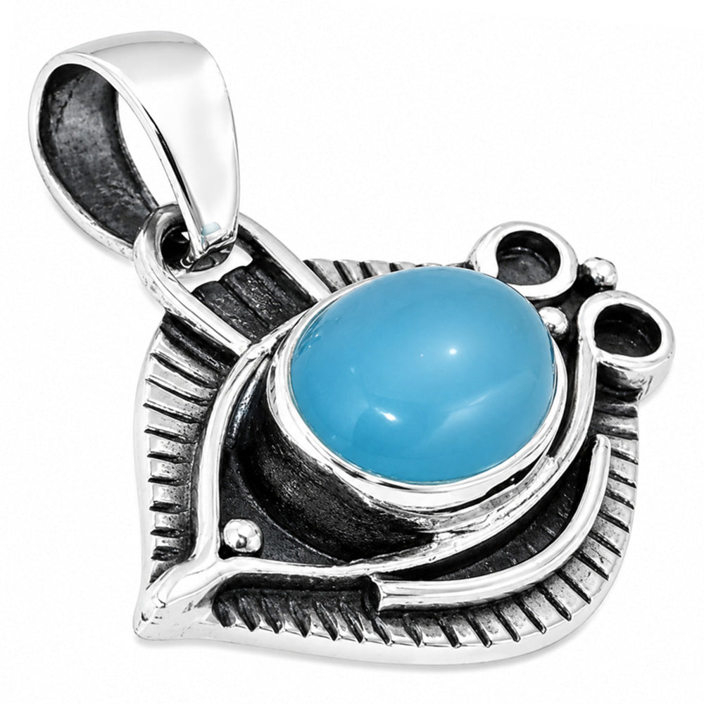 Blue Chalcedony 925 Sterling Silver Pendant Necklace Jewelry SP01022