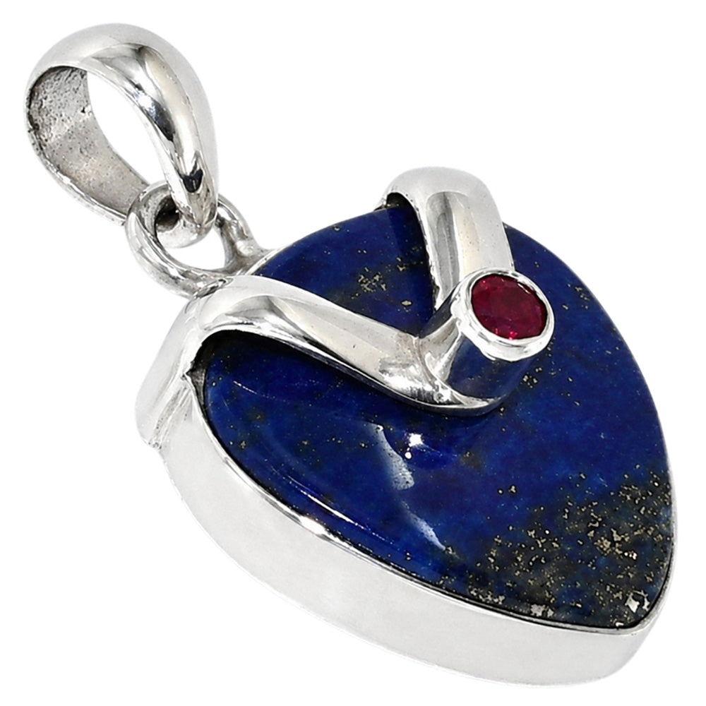 Lapis Lazuli and Ruby 925 Sterling Silver Pendant Necklace Jewelry SP01027