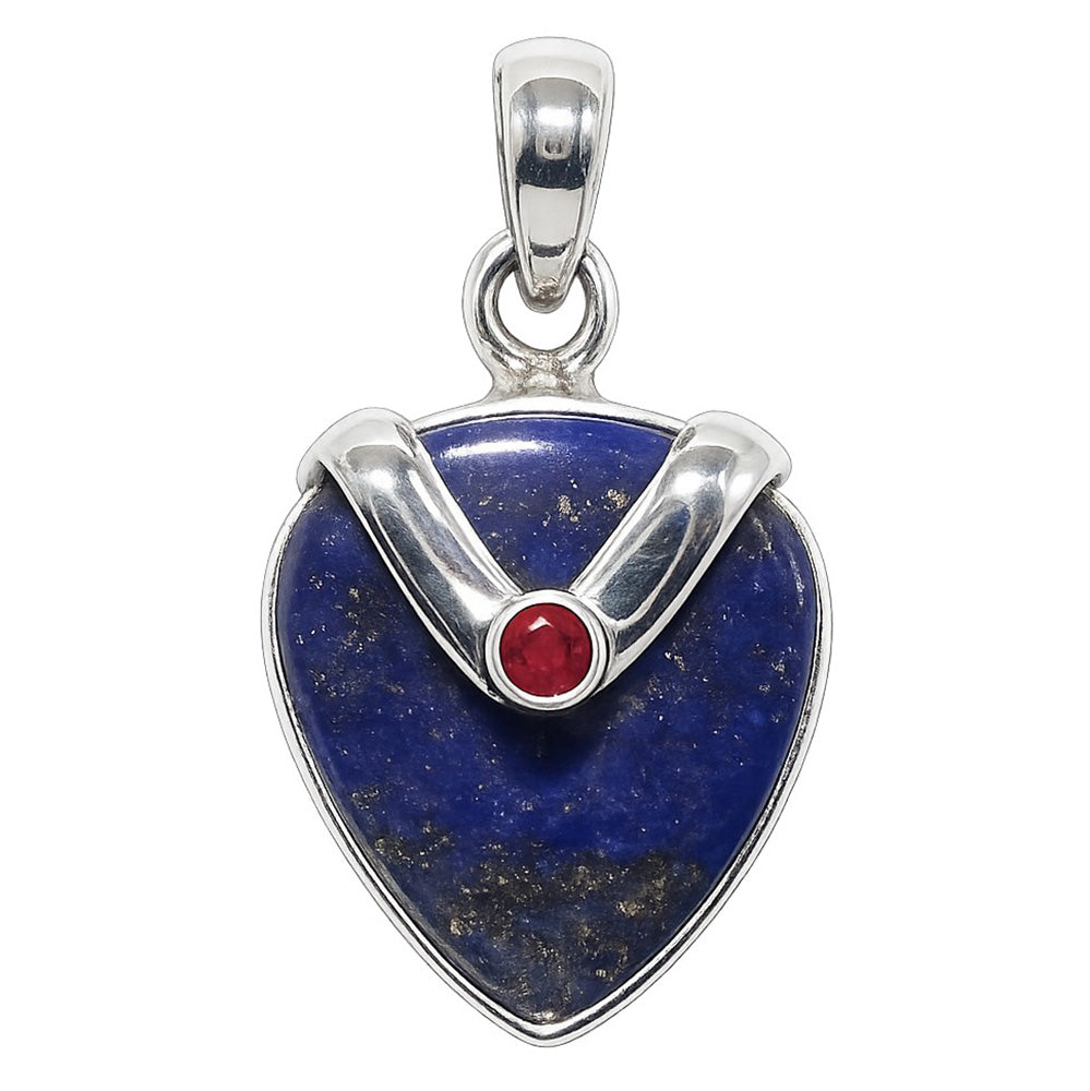 Lapis Lazuli and Ruby 925 Sterling Silver Pendant Necklace Jewelry SP01027