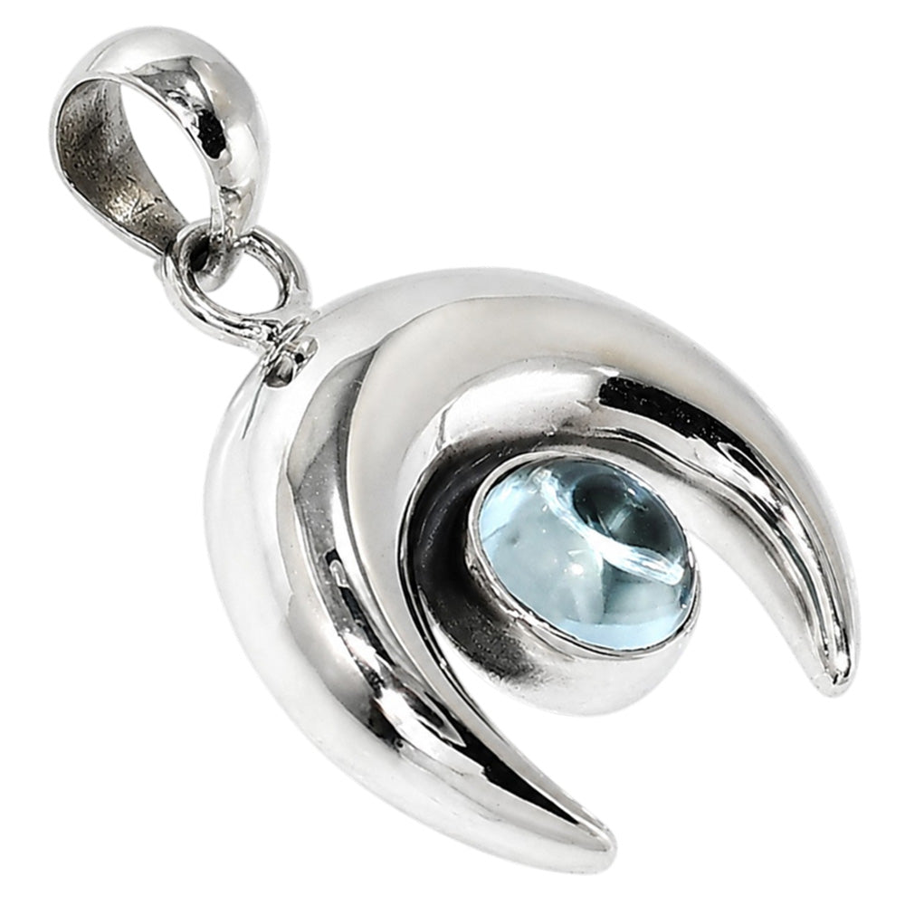 Crescent Moon - Sky Blue Topaz 925 Sterling Silver Pendant Necklace Jewelry SP01028