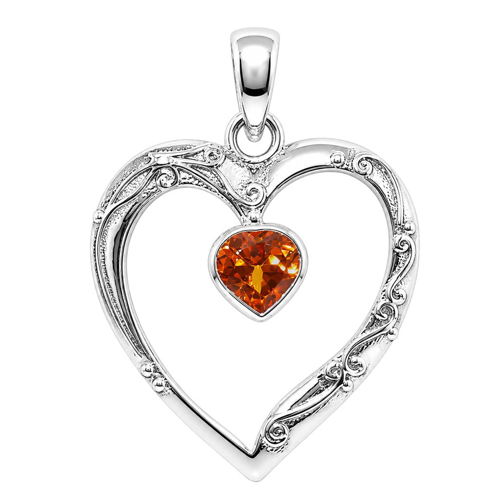 Heart - Lab Created Padparadscha 925 Sterling Silver Pendant Necklace Jewelry SP01029