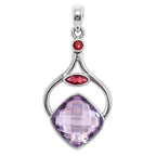 Amethyst Checker Briolette and Hessonite Garnet 925 Sterling Silver Pendant Necklace Jewelry SP01031