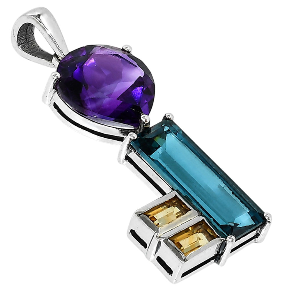 Key - London Blue Topaz, Amethyst & Citrine 925 Sterling Silver Pendant Necklace Jewelry SP01034