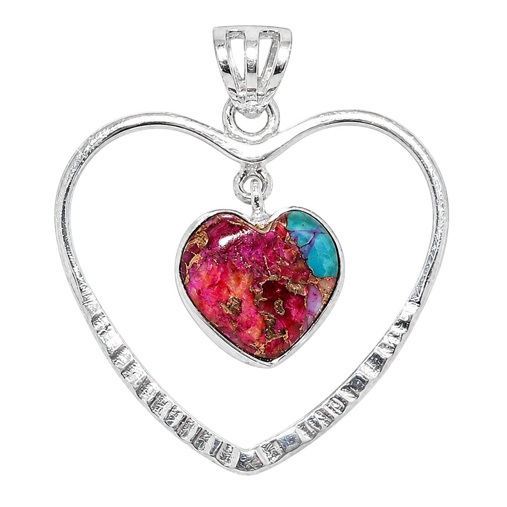 Heart - Kingman Orange Dahlia Turquoise 925 Sterling Silver Pendant Necklace Jewelry SP01035