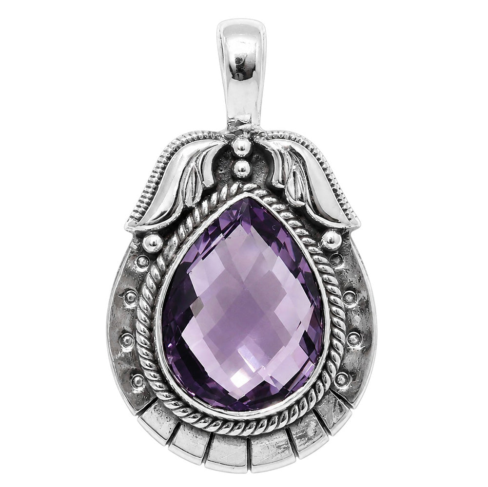 Amethyst Checker Briolette 925 Sterling Silver Pendant Necklace Jewelry SP01036