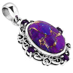 Copper Purple Turquoise and Amethyst 925 Sterling Silver Pendant Necklace Jewelry SP01037