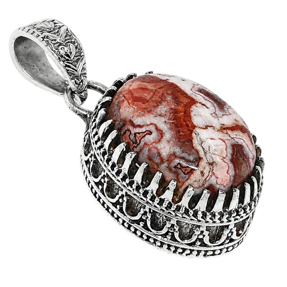 Filigree - Laguna Lace Agate 925 Sterling Silver Pendant Necklace Jewelry SP01039