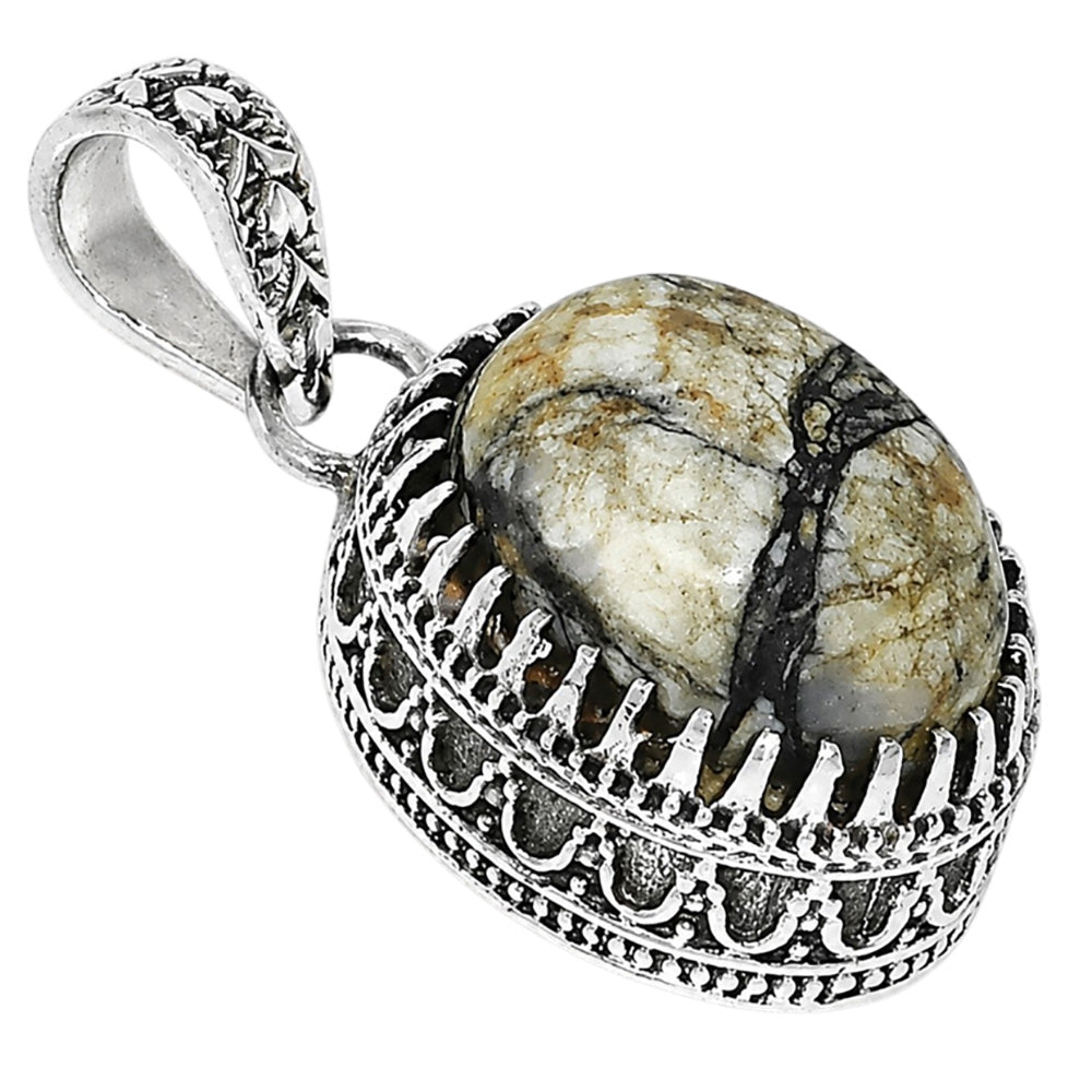 Filigree - Authentic White Buffalo Turquoise Nevada 925 Sterling Silver Pendant Necklace Jewelry SP01040