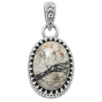 Filigree - Authentic White Buffalo Turquoise Nevada 925 Sterling Silver Pendant Necklace Jewelry SP01040