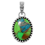 Filigree - Blue Turquoise In Green Mohave 925 Sterling Silver Pendant Necklace Jewelry SP01042