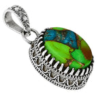 Filigree - Blue Turquoise In Green Mohave 925 Sterling Silver Pendant Necklace Jewelry SP01042