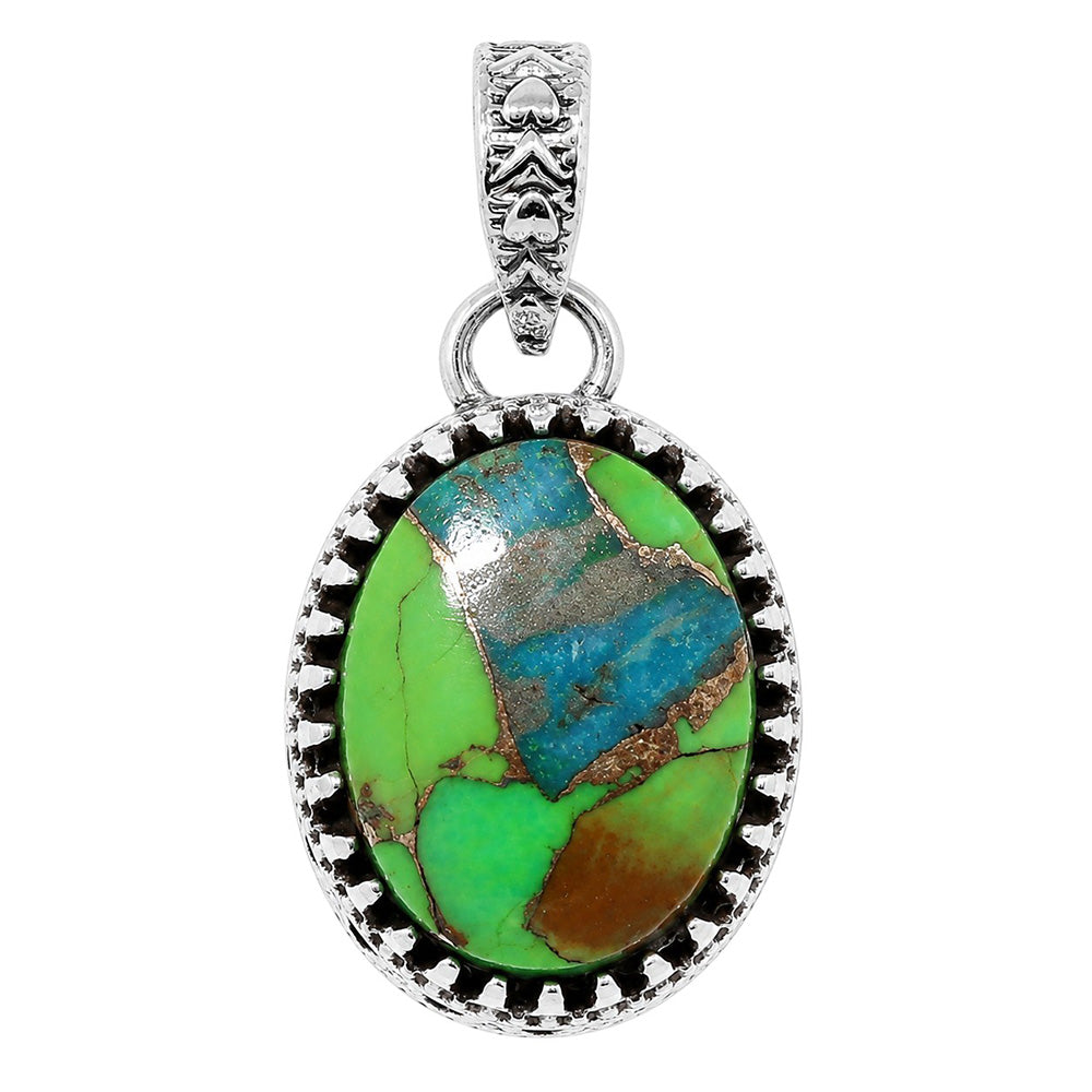 Filigree - Blue Turquoise In Green Mohave 925 Sterling Silver Pendant Necklace Jewelry SP01042