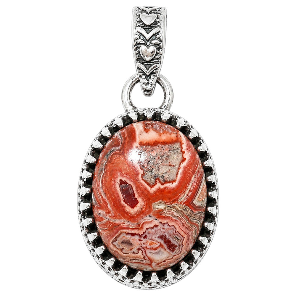 Filigree - Laguna Lace Agate 925 Sterling Silver Pendant Necklace Jewelry SP01043
