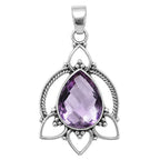 Amethyst Checker Briolette 925 Sterling Silver Pendant Necklace Jewelry SP01045