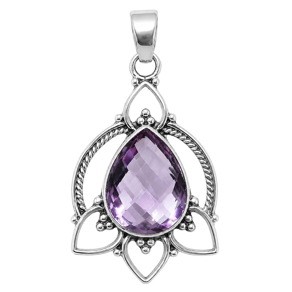 Amethyst Checker Briolette 925 Sterling Silver Pendant Necklace Jewelry SP01045