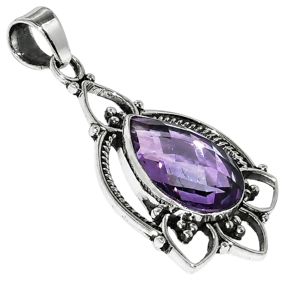 Amethyst Checker Briolette 925 Sterling Silver Pendant Necklace Jewelry SP01045