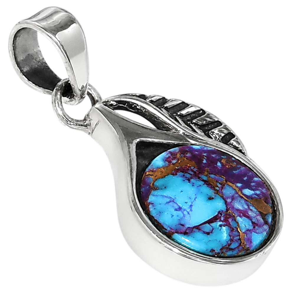 Leaf - Kingman Purple Dahlia Turquoise 925 Sterling Silver Pendant Necklace Jewelry SP01047