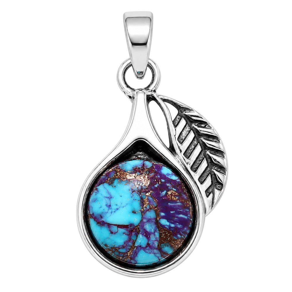 Leaf - Kingman Purple Dahlia Turquoise 925 Sterling Silver Pendant Necklace Jewelry SP01047