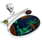 Azurite Chrysocolla, Garnet & Peridot 925 Sterling Silver Pendant Necklace Jewelry SP01049