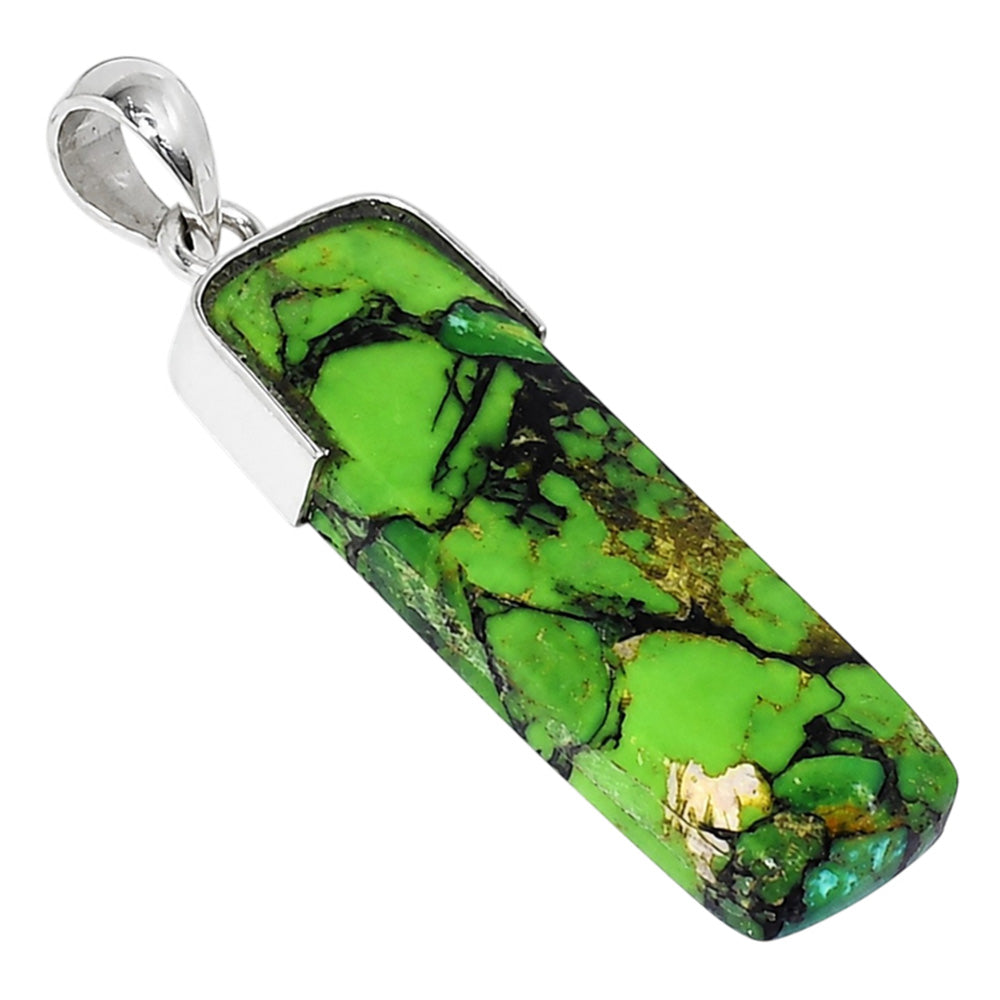 Green Matrix Turquoise 925 Sterling Silver Pendant Necklace Jewelry SP01051