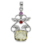 Lemon Quartz Checker Briolette, Amethyst & Garnet 925 Sterling Silver Pendant Necklace Jewelry SP01052