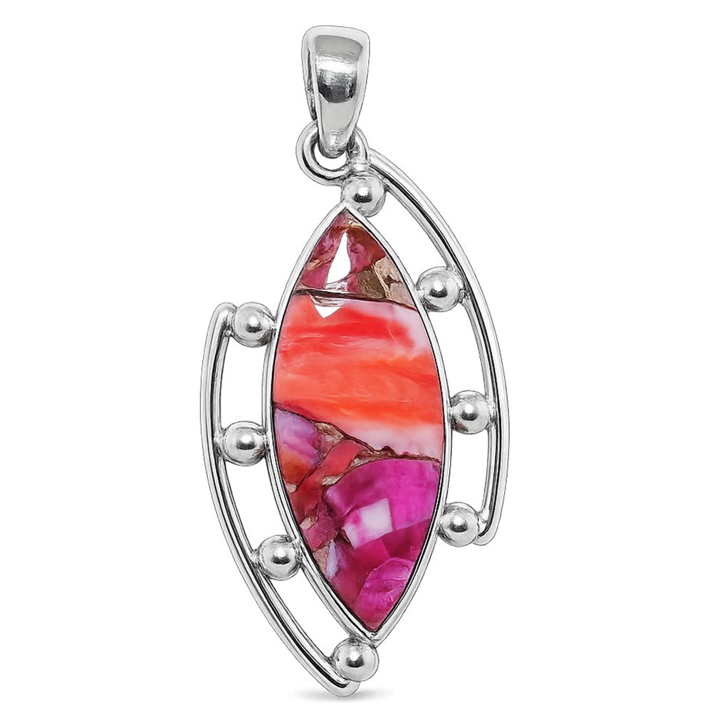 Kingman Orange Dahlia Turquoise 925 Sterling Silver Pendant Necklace Jewelry SP01053