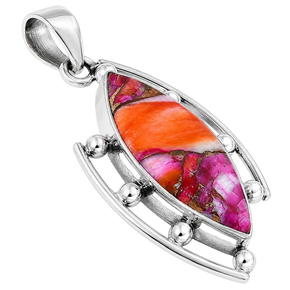 Kingman Orange Dahlia Turquoise 925 Sterling Silver Pendant Necklace Jewelry SP01053