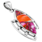 Kingman Orange Dahlia Turquoise 925 Sterling Silver Pendant Necklace Jewelry SP01053