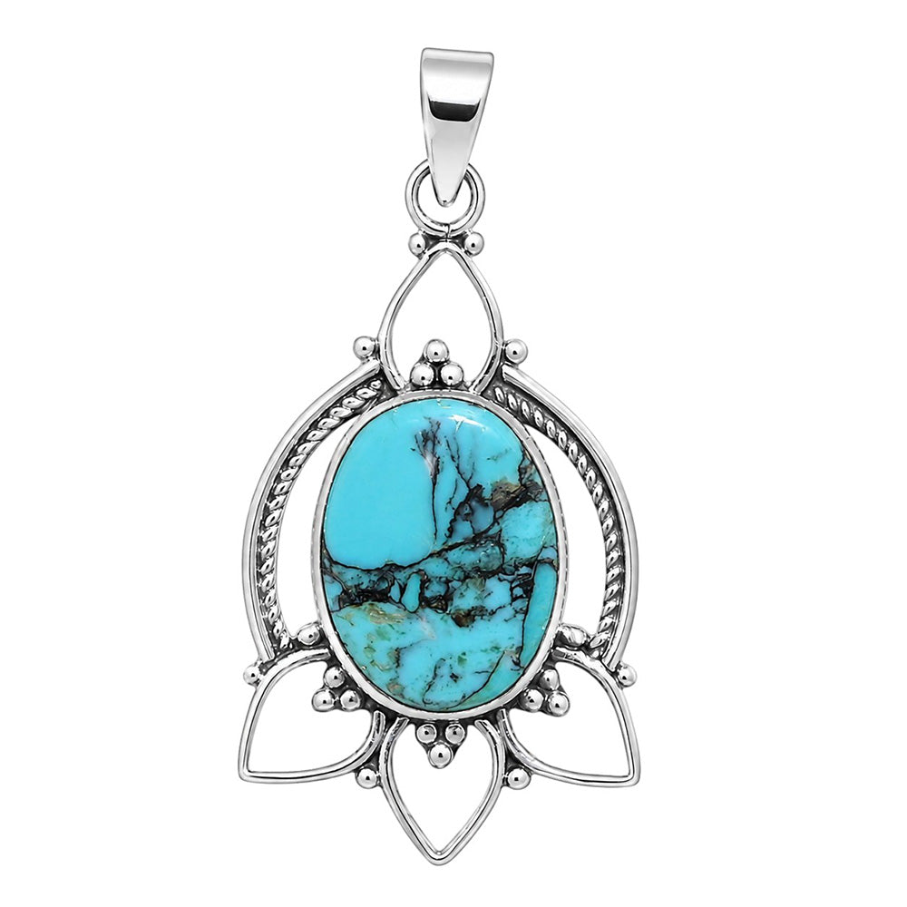 Lucky Charm Tibetan Turquoise 925 Sterling Silver Pendant Necklace Jewelry SP01054
