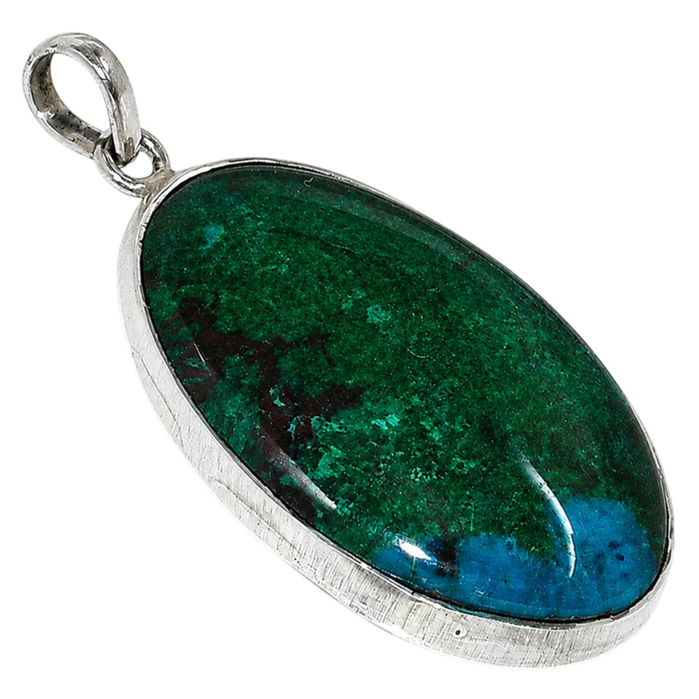 Azurite Chrysocolla 925 Sterling Silver Pendant Necklace Jewelry SP01057