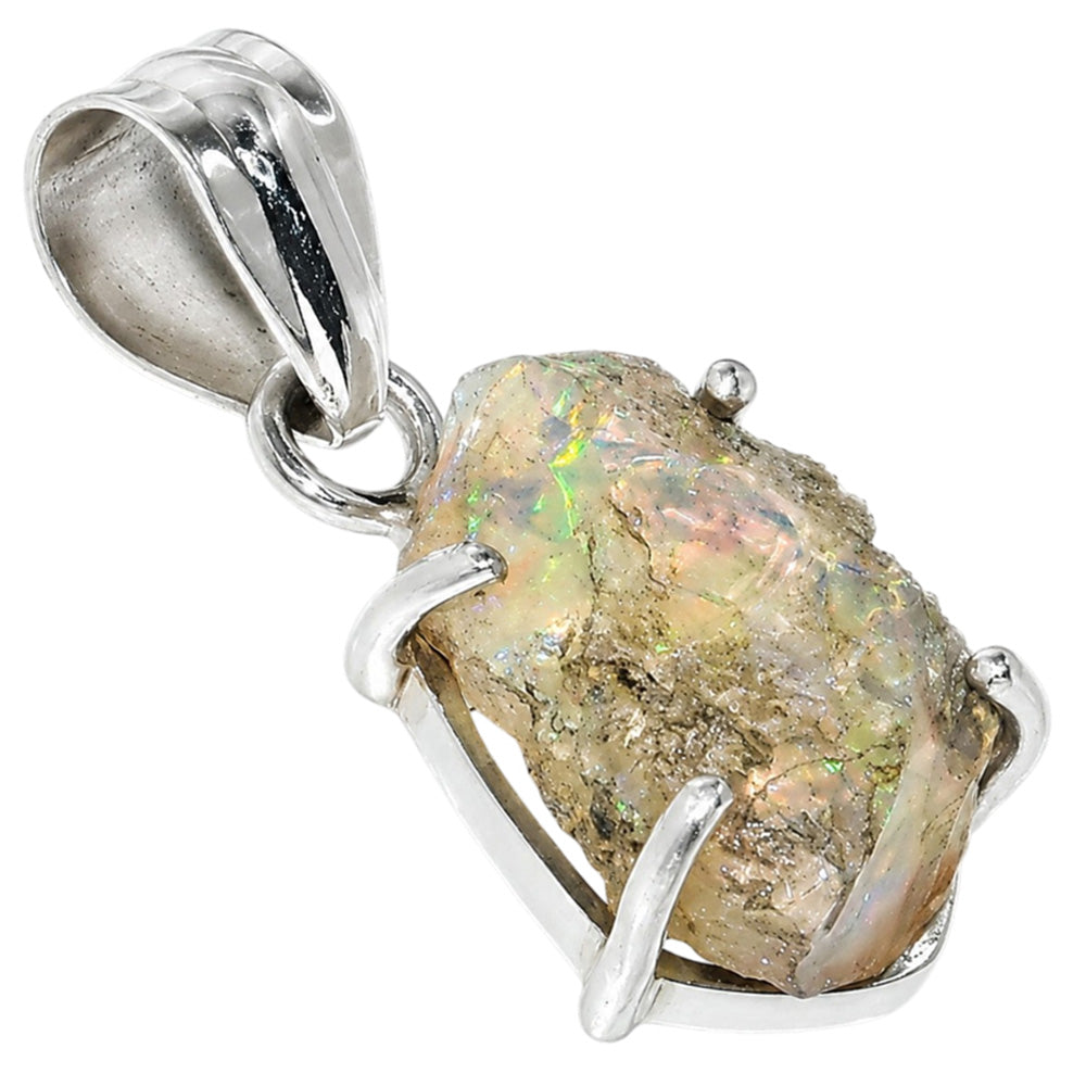 Ethiopian Opal Rough 925 Sterling Silver Pendant Necklace Jewelry SP01058