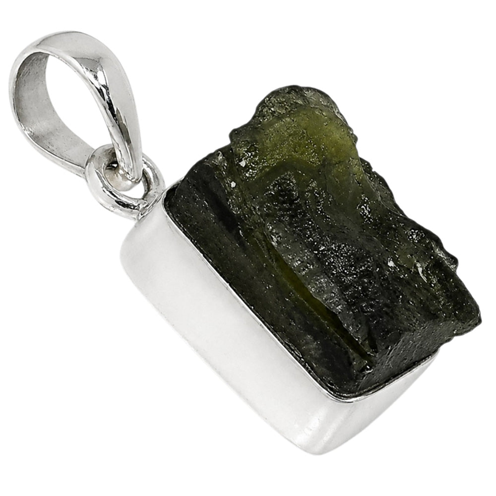Moldavite Rough 925 Sterling Silver Pendant Necklace Jewelry SP01060